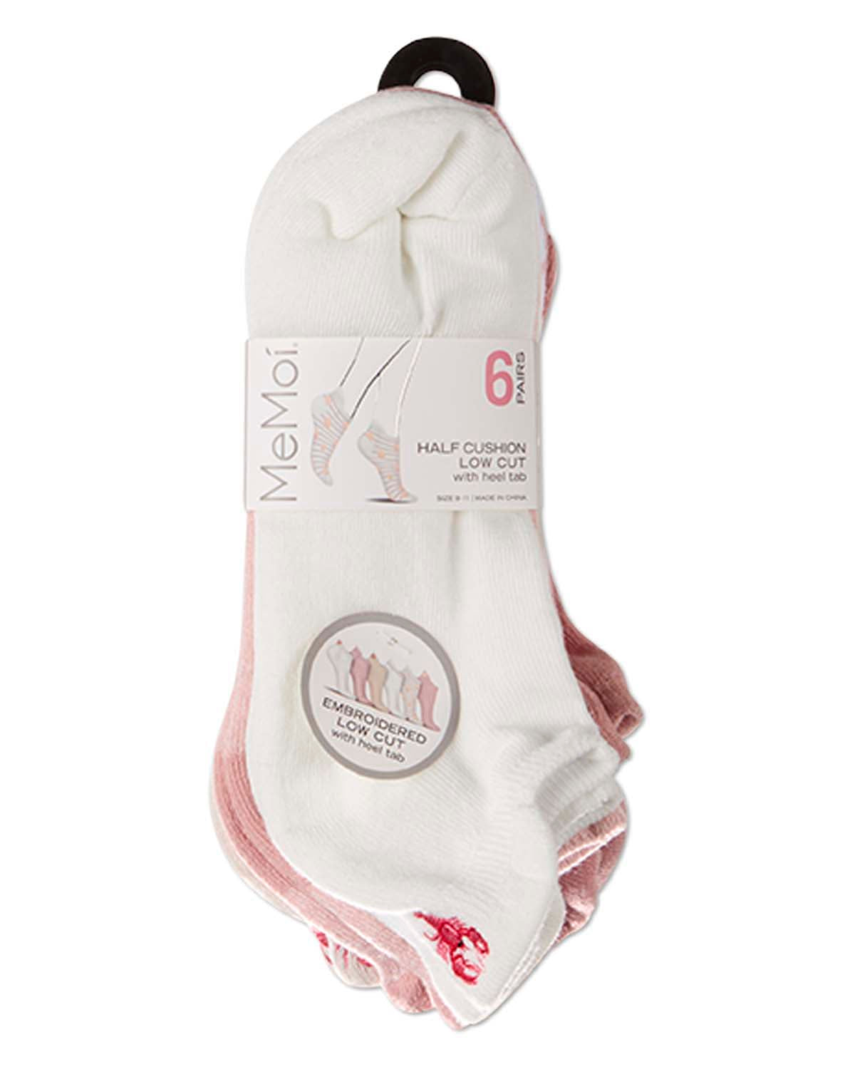 6 Pair Women's "Crab and Shell" Embroidered Half-Cushion Low Cut Socks