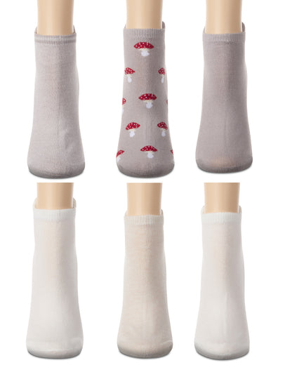 6 Pair Women's Half-Cushioned Embroidered Low Cut Socks with Heel Tab