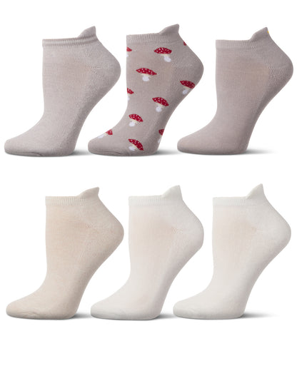 6 Pair Women's Half-Cushioned Embroidered Low Cut Socks with Heel Tab