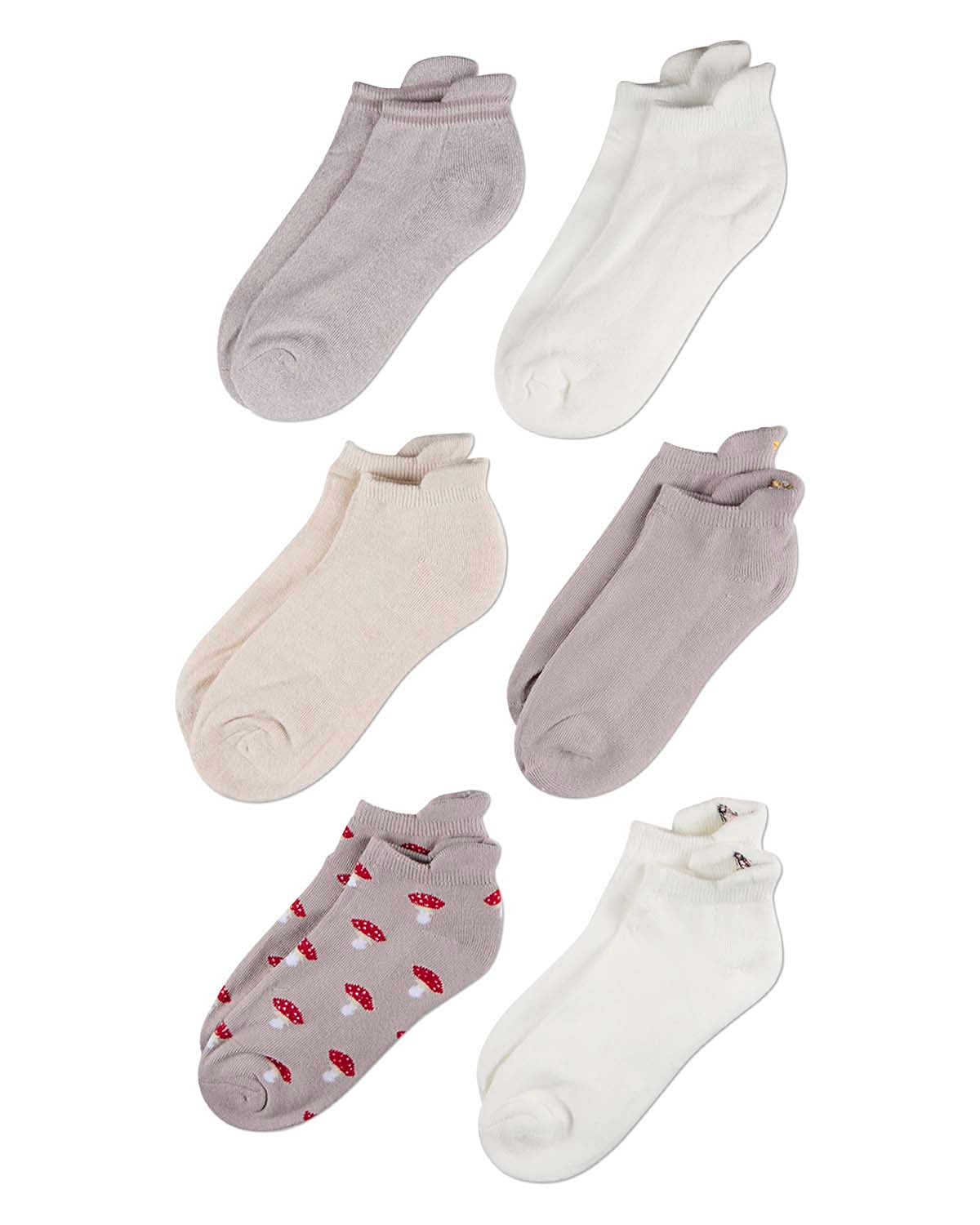 6 Pair Women's Half-Cushioned Embroidered Low Cut Socks with Heel Tab