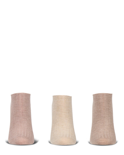 Women's 3 Pair Pack Chain Ribbed Bamboo Blend Lowcut Socks : Color: Ivory Heather Multi