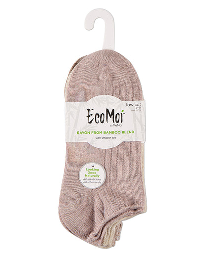 Women's 3 Pair Pack Chain Ribbed Bamboo Blend Lowcut Socks : Color: Ivory Heather Multi