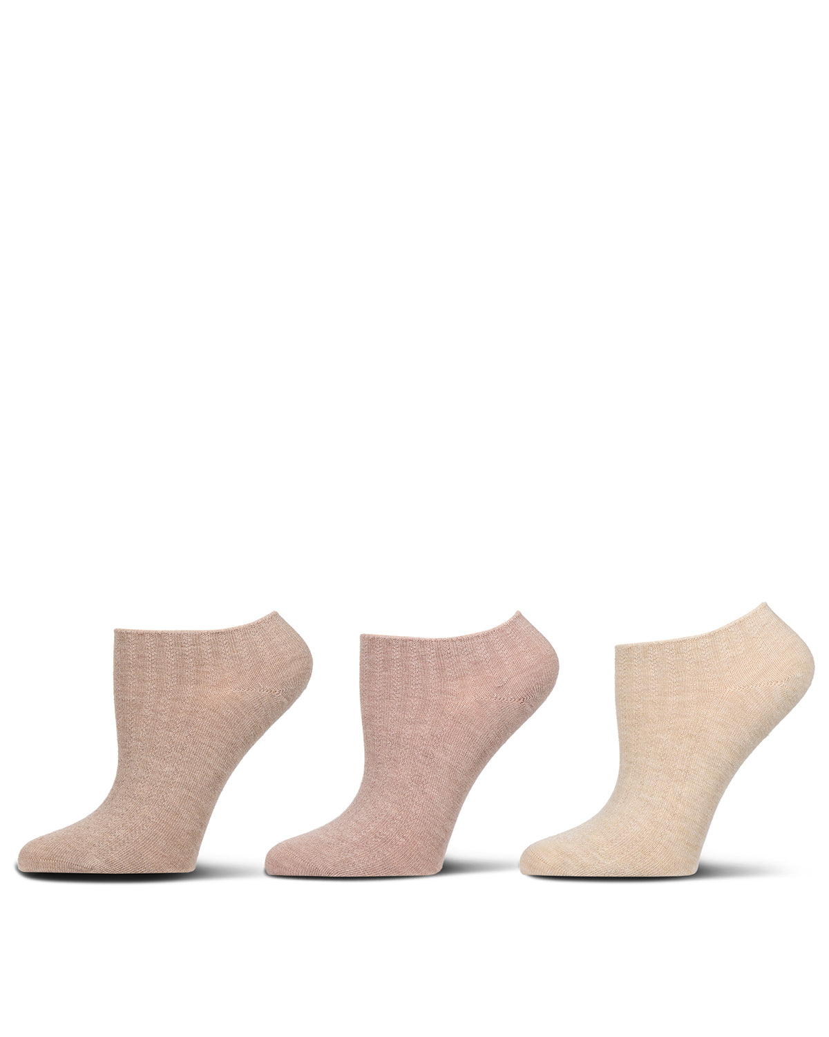 Women's 3 Pair Pack Chain Ribbed Bamboo Blend Lowcut Socks : Color: Ivory Heather Multi