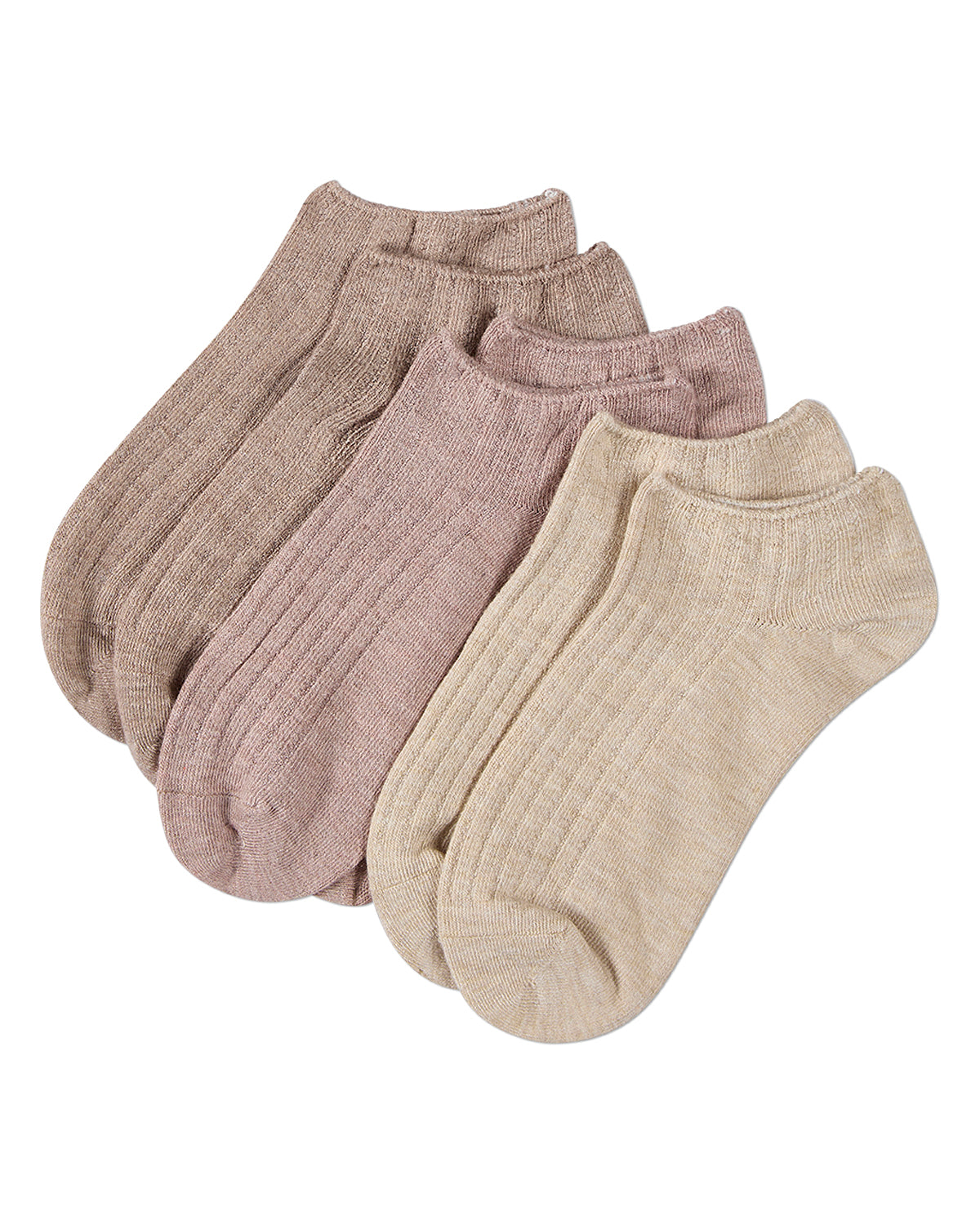 Women's 3 Pair Pack Chain Ribbed Bamboo Blend Lowcut Socks : Color: Ivory Heather Multi