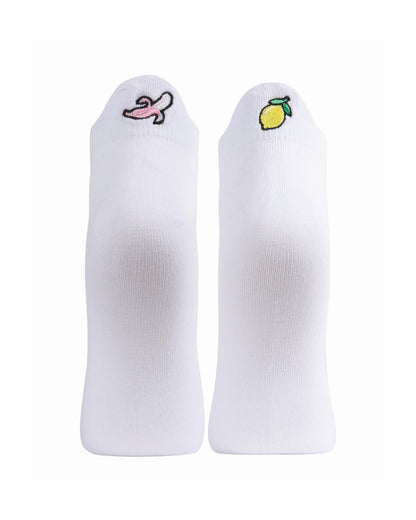 Women's Lemon & Banana Low-Cut Tab Socks : Color: White