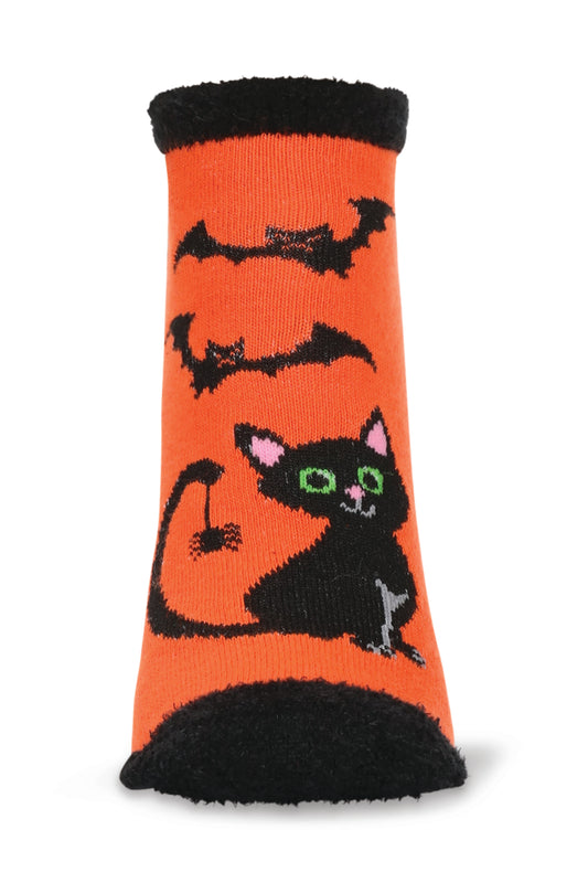 Women's Spooky Cat Low-Cut Non-Skid Socks : Color: Orange