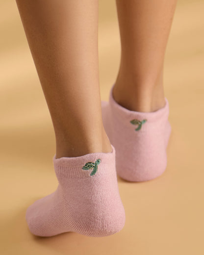 Women's Turtle-Embroidered Half-Cushioned Low Cut Sock