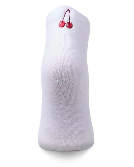 Women's Cherries-Embroidered Half-Cushioned Low Cut Sock