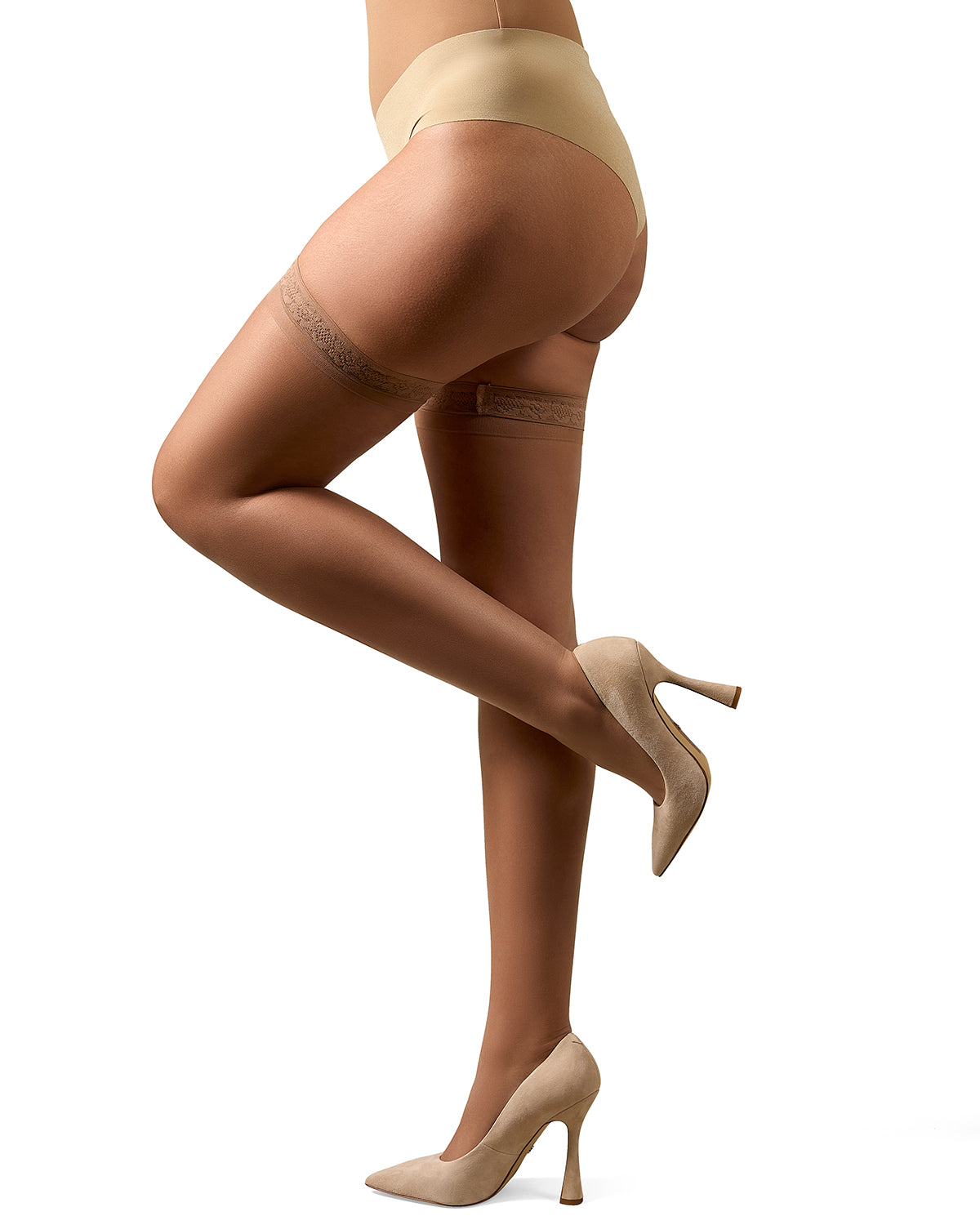 Women's Simply Bare Floral Lace Top Thigh High Tights Color: Honey