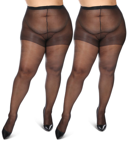 Women's 2 Pack Plus Size Satin Sheer Nylon Pantyhose : Color: Black