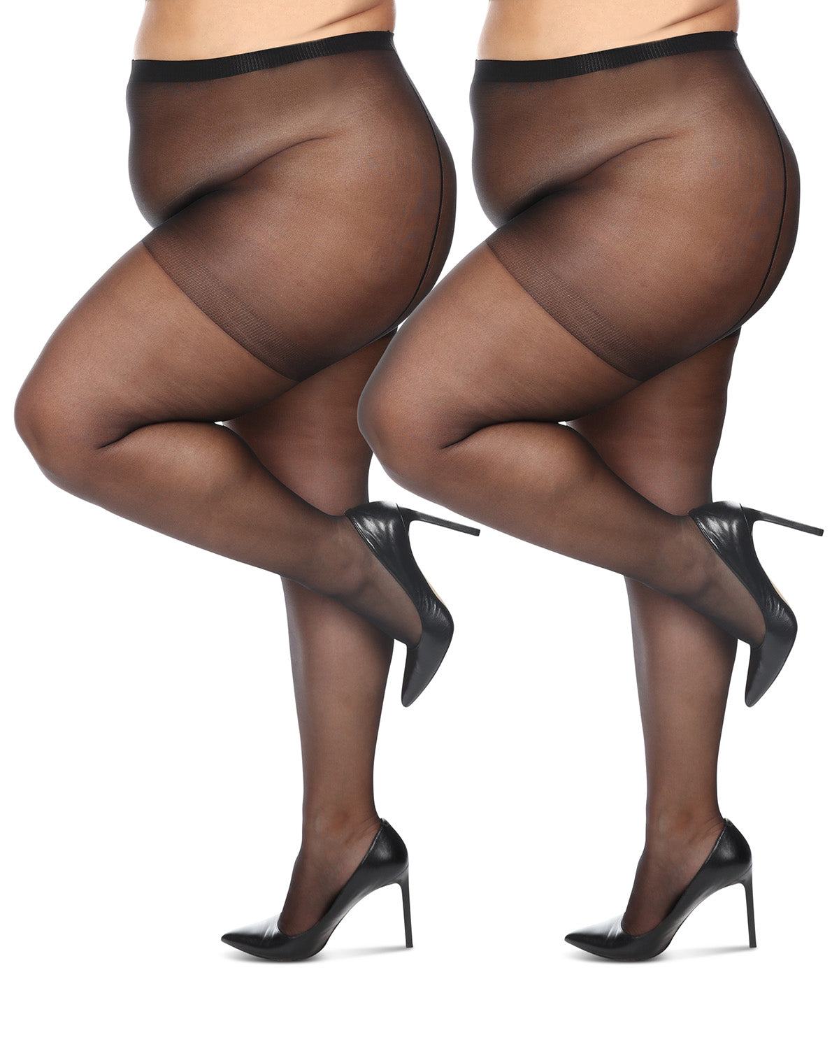 Women's 2 Pack Plus Size Satin Sheer Nylon Pantyhose : Color: Black