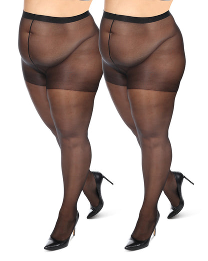 Women's 2 Pack Plus Size Satin Sheer Nylon Pantyhose : Color: Black