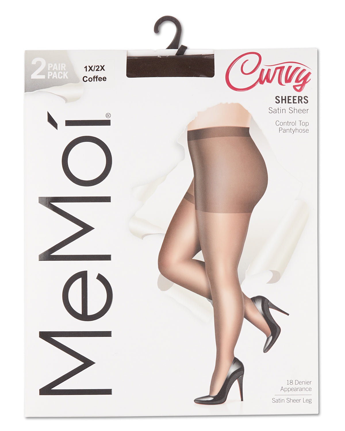 Women's 2 Pack Plus Size Satin Sheer Nylon Pantyhose : Color: Black