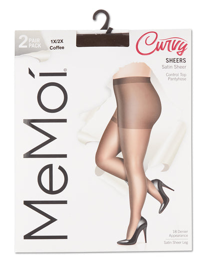 Women's 2 Pack Plus Size Satin Sheer Nylon Pantyhose : Color: Black