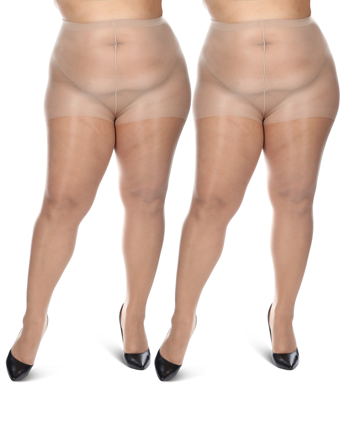 Women's 2 Pack Plus Size Satin Sheer Nylon Pantyhose : Color: Black