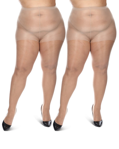 Women's 2 Pack Plus Size Satin Sheer Nylon Pantyhose : Color: Black