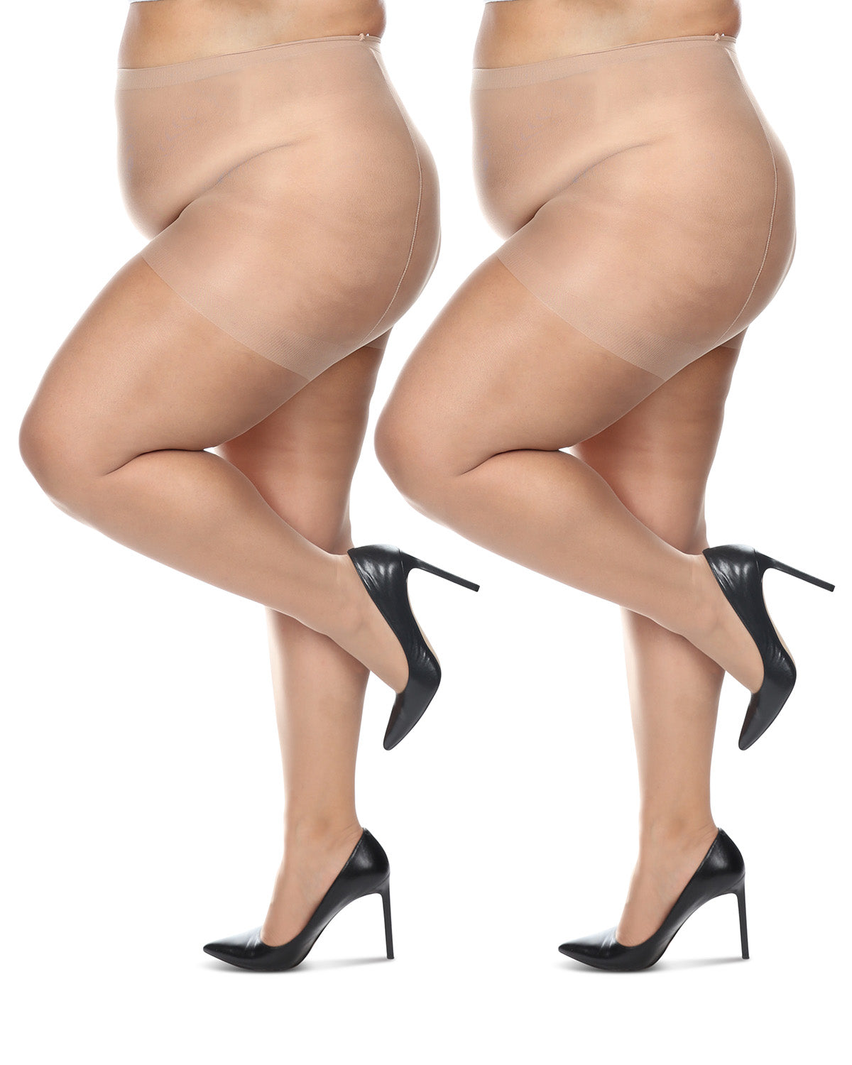 Women's 2 Pack Plus Size Satin Sheer Nylon Pantyhose : Color: Nude