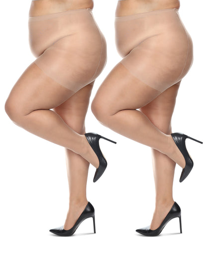 Women's 2 Pack Plus Size Satin Sheer Nylon Pantyhose : Color: Nude