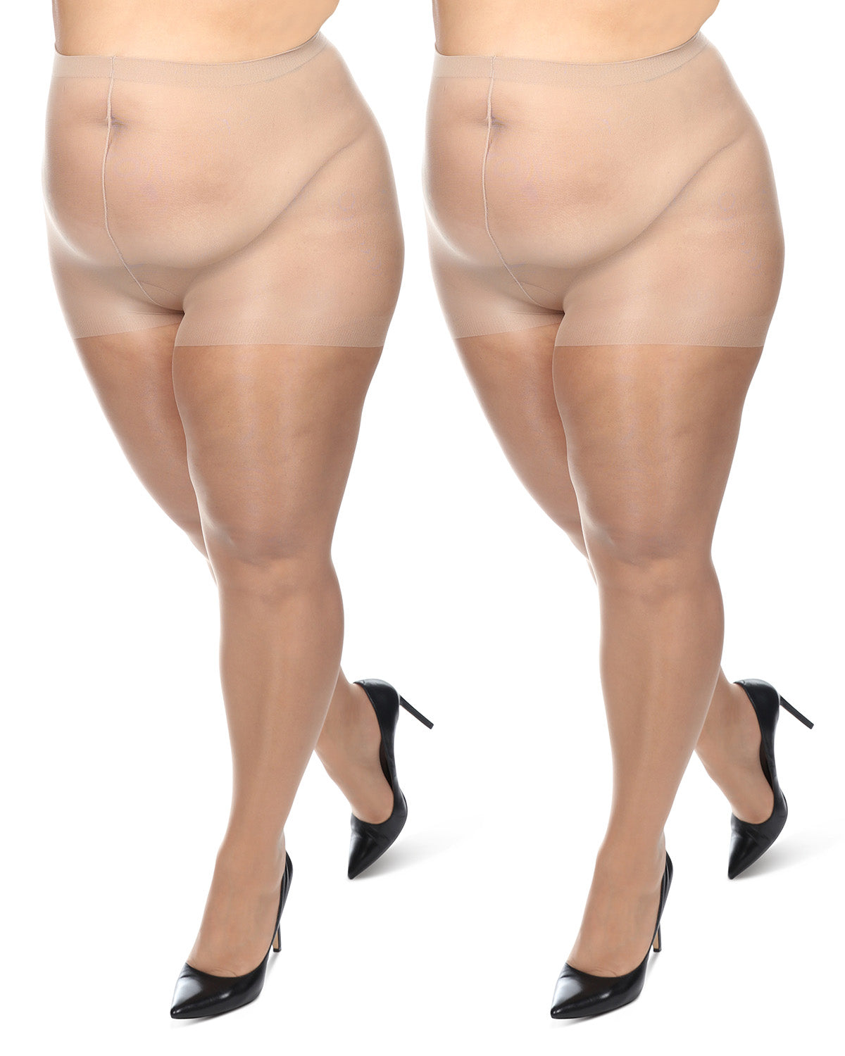 Women's 2 Pack Plus Size Satin Sheer Nylon Pantyhose : Color: Black