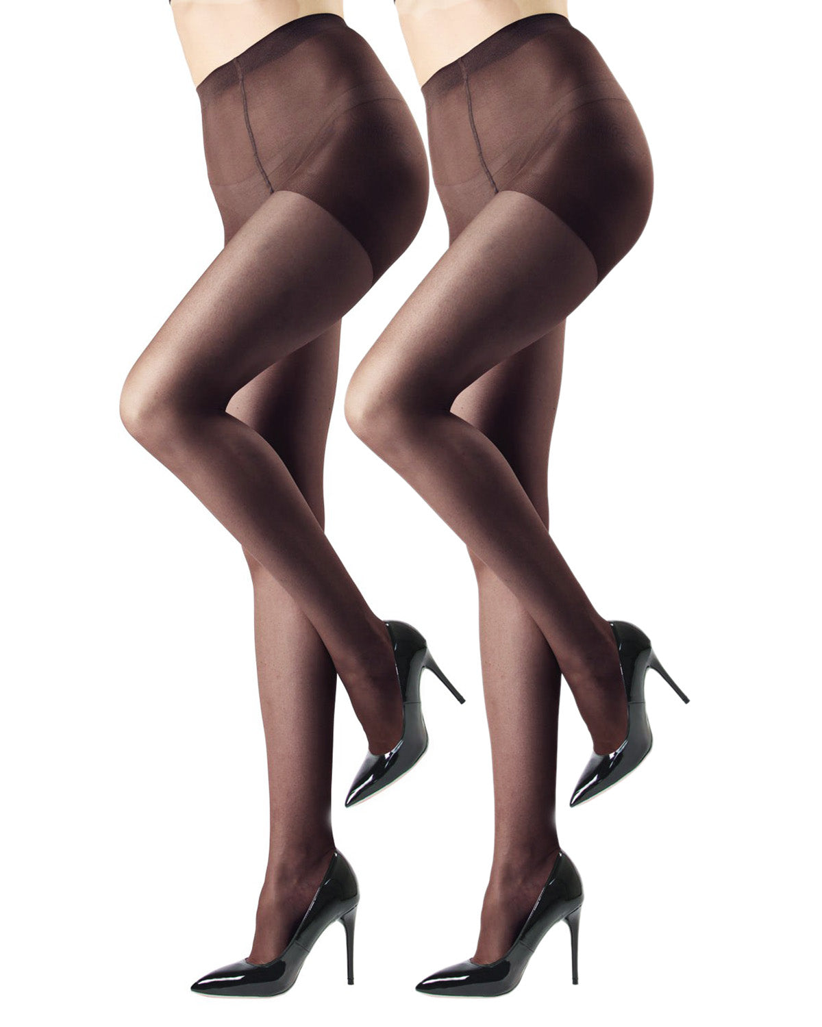 Satin Sheer Control Top Pantyhose with Shadow Toe 2 Pack
