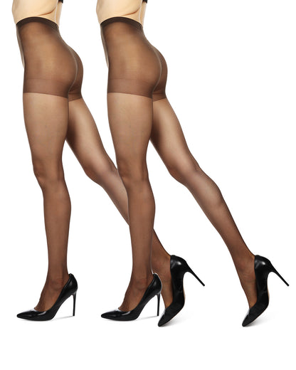 Satin Sheer Control Top Pantyhose with Shadow Toe 2 Pack : Color: Black