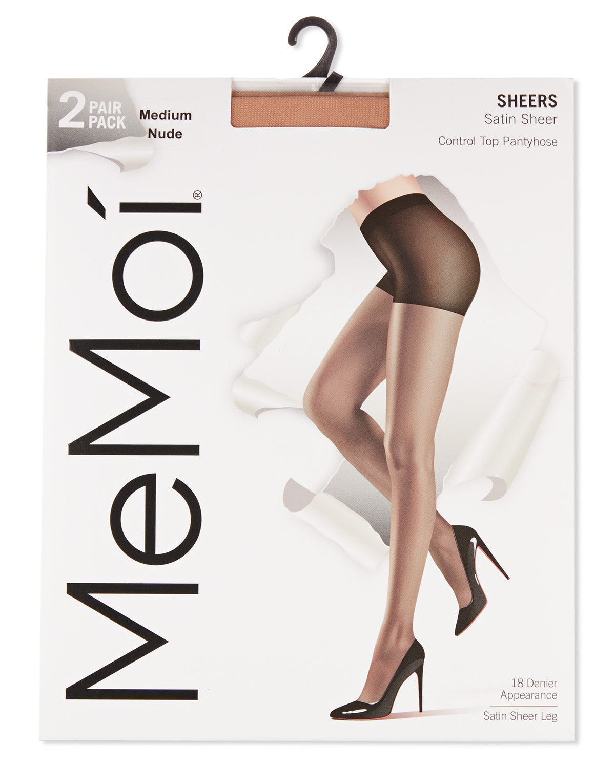 Satin Sheer Control Top Pantyhose with Shadow Toe 2 Pack