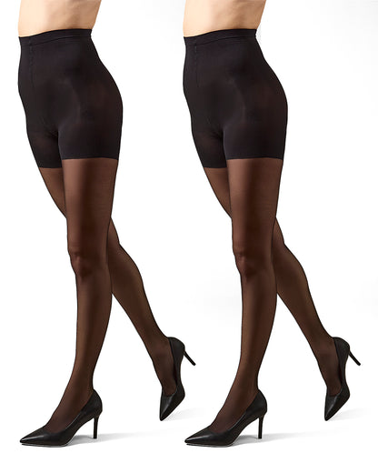 2 Pair Women's Plus Size Satin Sheer Shaper Top 18-Denier Pantyhose