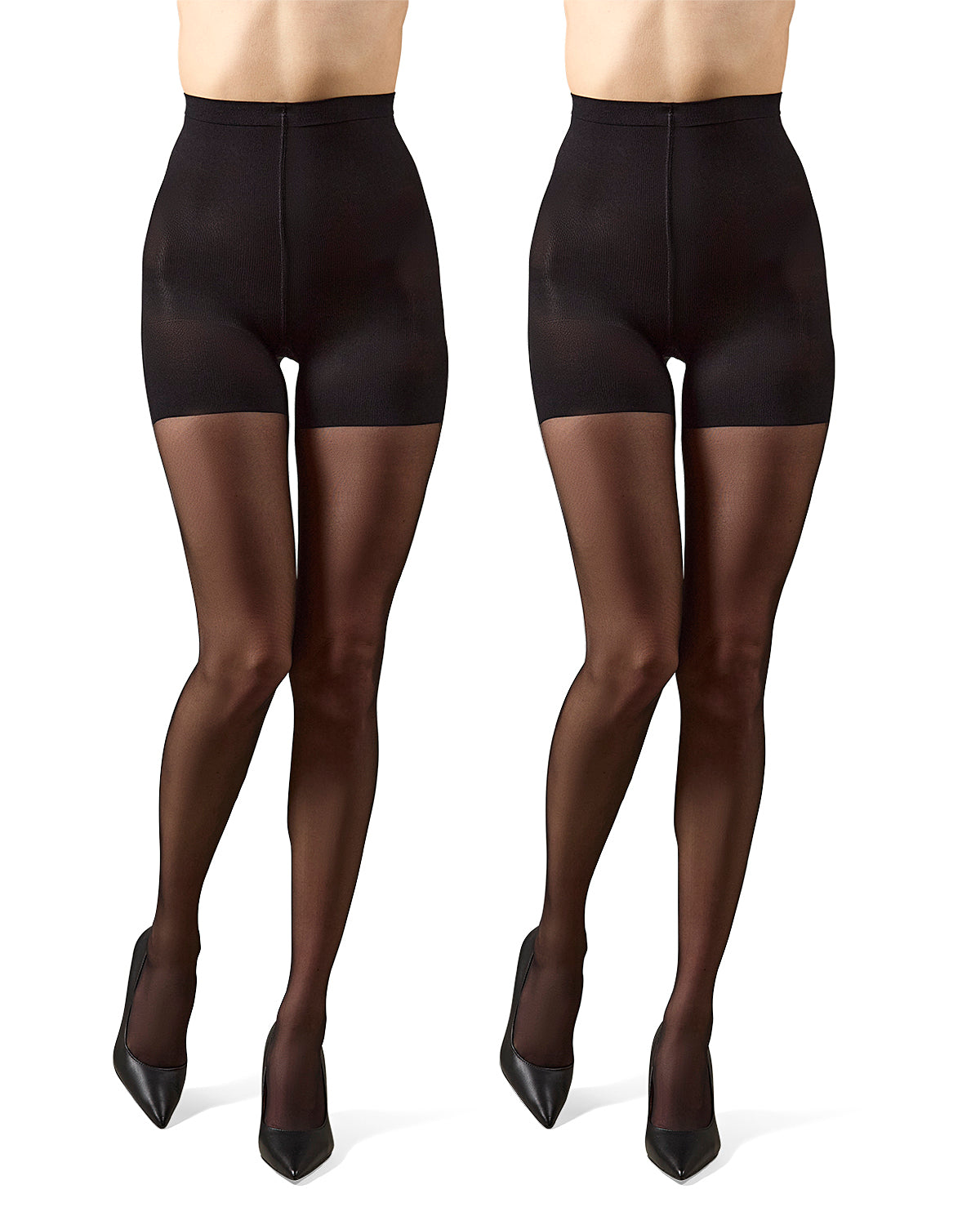 2 Pair Women's Plus Size Satin Sheer Shaper Top 18-Denier Pantyhose