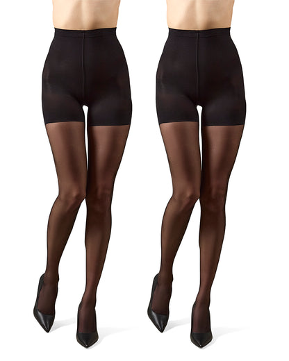 2 Pair Women's Plus Size Satin Sheer Shaper Top 18-Denier Pantyhose