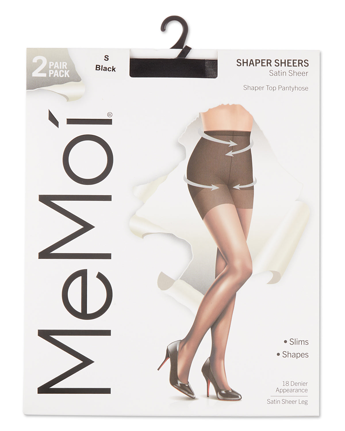 2 Pair Women's Satin Sheer Shaper Top Pantyhose : Color: Black