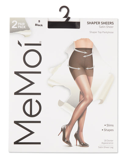 2 Pair Women's Satin Sheer Shaper Top Pantyhose : Color: Black