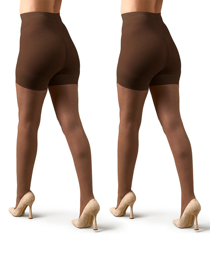 2 Pair Women's Plus Size Satin Sheer Shaper Top 18-Denier Pantyhose
