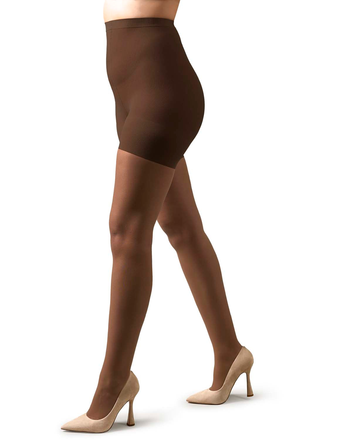 2 Pair Women's Satin Sheer Shaper Top 18-Denier Pantyhose
