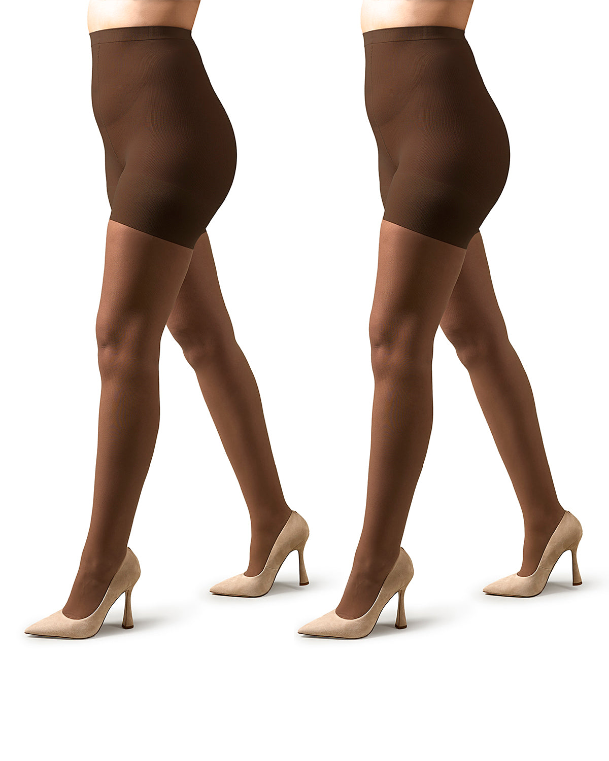 2 Pair Women's Plus Size Satin Sheer Shaper Top 18-Denier Pantyhose