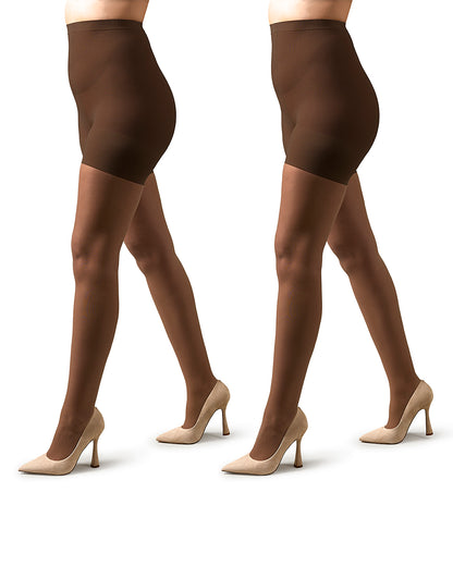 2 Pair Women's Plus Size Satin Sheer Shaper Top 18-Denier Pantyhose