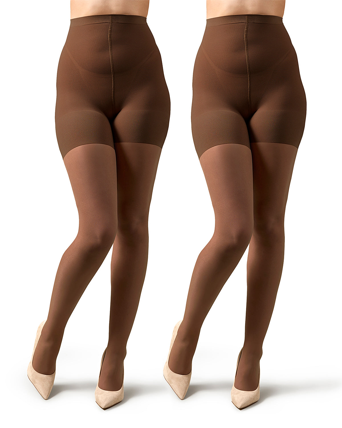 2 Pair Women's Plus Size Satin Sheer Shaper Top 18-Denier Pantyhose