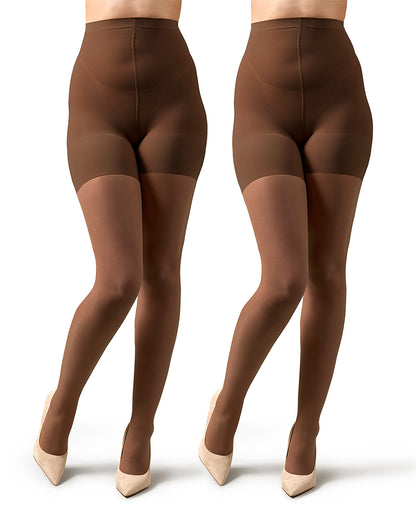 2 Pair Women's Plus Size Satin Sheer Shaper Top 18-Denier Pantyhose