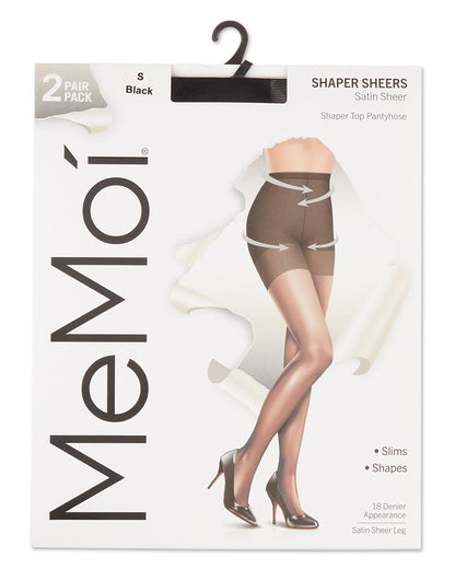 2 Pair Women's Satin Sheer Shaper Top 18-Denier Pantyhose