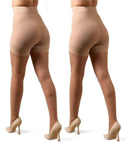 2 Pair Women's Plus Size Satin Sheer Shaper Top 18-Denier Pantyhose