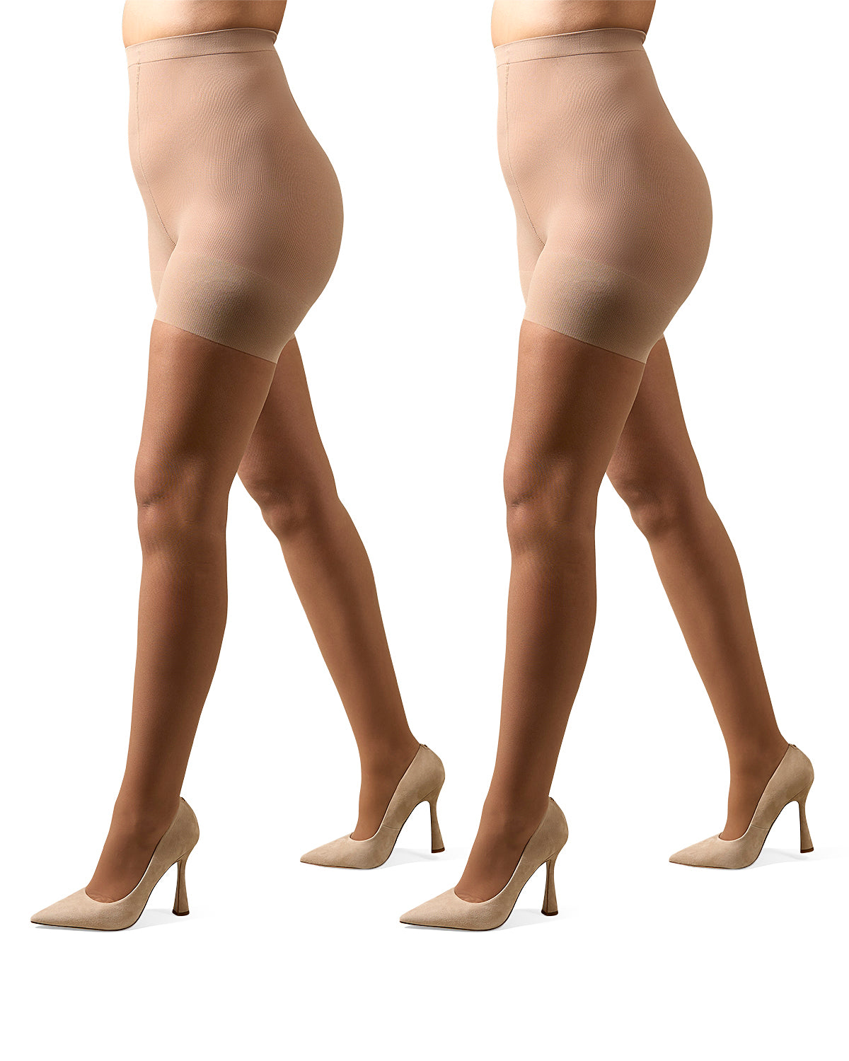 2 Pair Women's Plus Size Satin Sheer Shaper Top 18-Denier Pantyhose