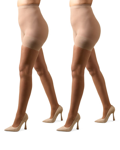 2 Pair Women's Plus Size Satin Sheer Shaper Top 18-Denier Pantyhose