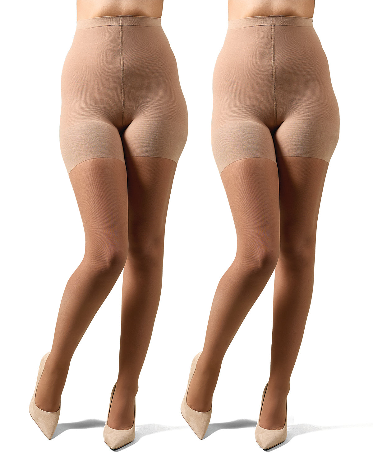 2 Pair Women's Plus Size Satin Sheer Shaper Top 18-Denier Pantyhose