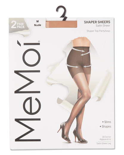 2 Pair Women's Satin Sheer Shaper Top 18-Denier Pantyhose