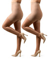 2 Pair Women's Plus Size Satin Sheer Shaper Top 18-Denier Pantyhose