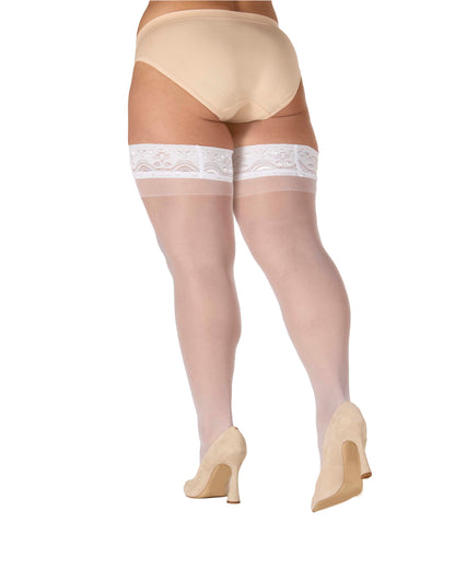 Women's Plus Size Curvy 20-Denier Silky-Sheer Lace-Top Thigh-High Stocking