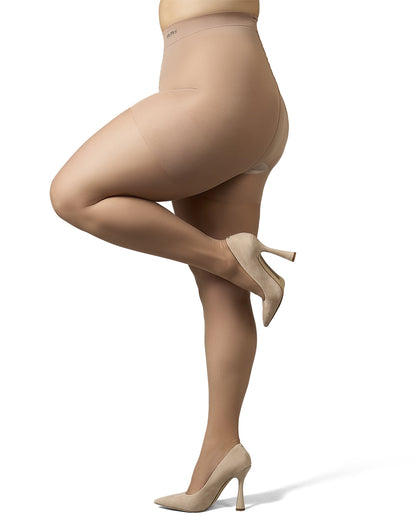 Plus Size Curvy Silky Sheer Control Top Pantyhose : Color: Nude