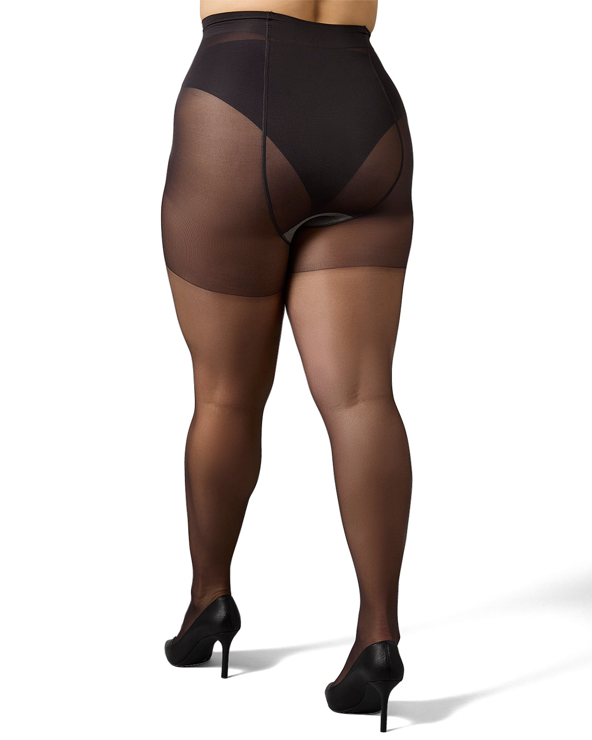 Plus Size Curvy Silky Sheer Control Top Pantyhose : Color: Off Black