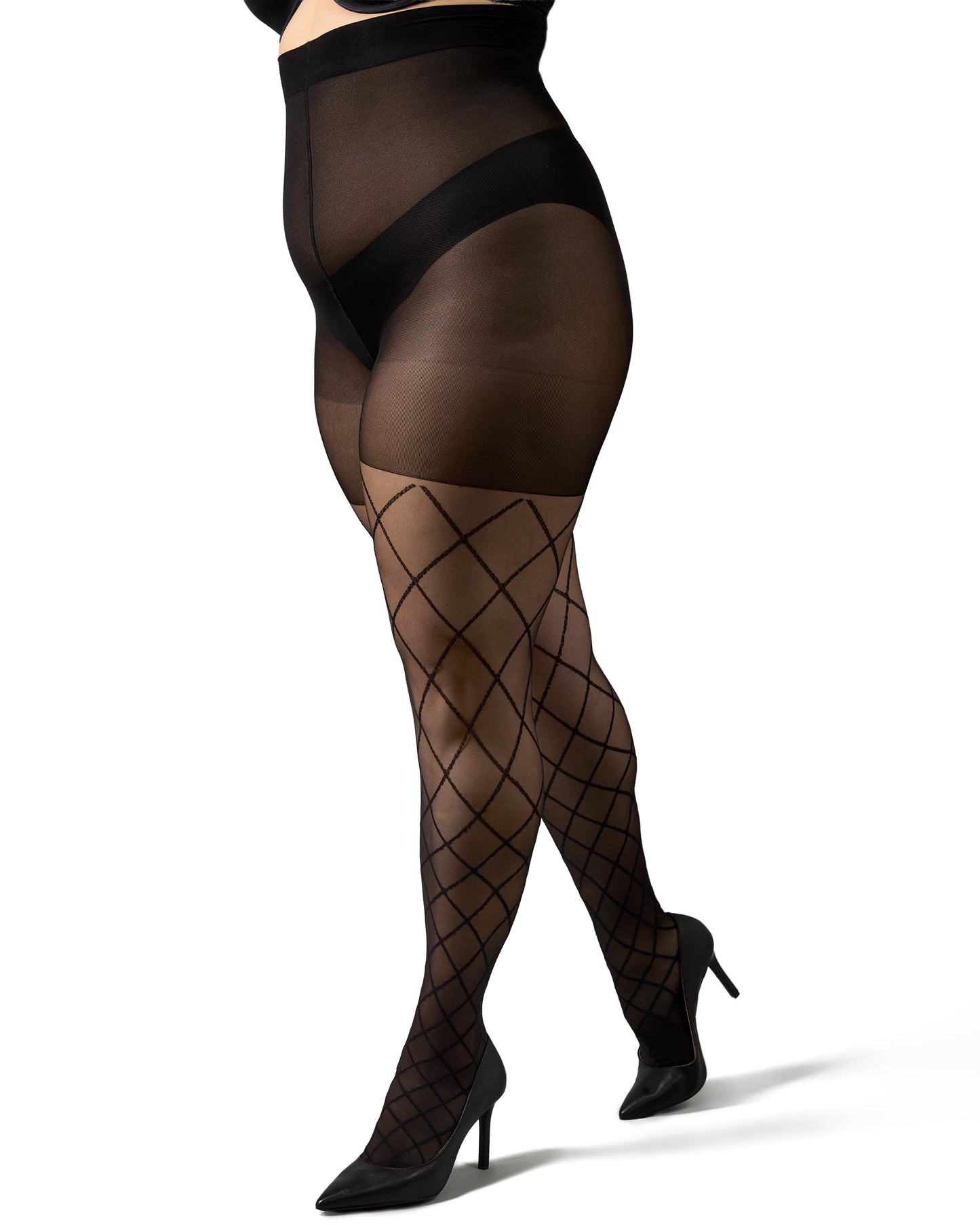 Plus Size Curvy Diamond Sheer Control Top Tights