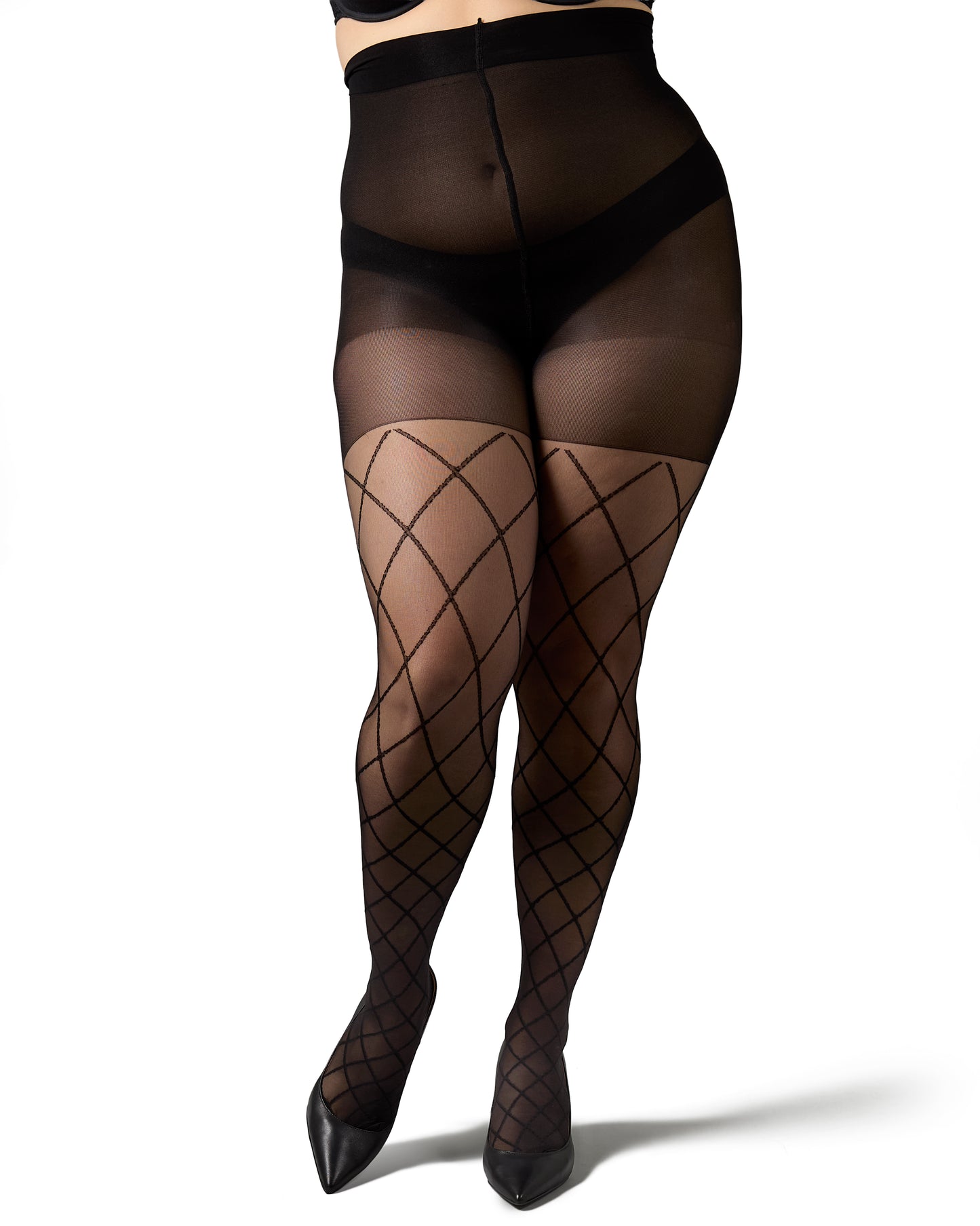 Plus Size Curvy Diamond Sheer Control Top Tights