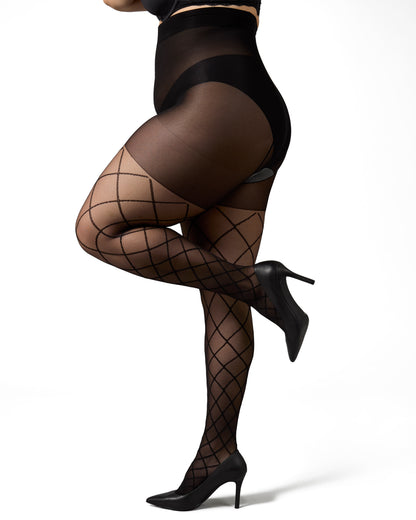 Plus Size Curvy Diamond Sheer Control Top Tights